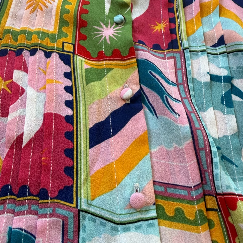 Rose + Olive 1x Patchwork Print Flutter Sleeve Bu… - image 3